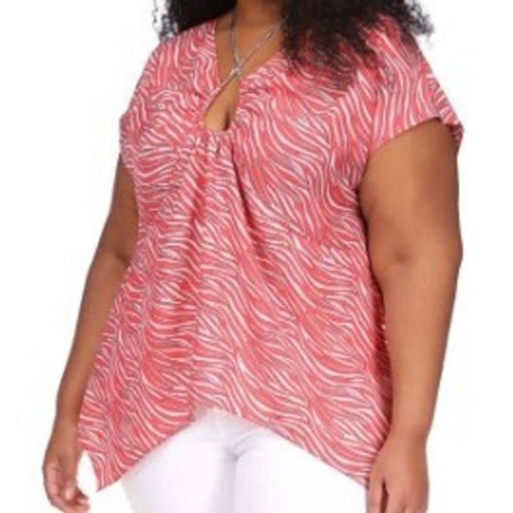 NWT Michael Kors Women's‎ Plus Size Zebra Print Chain Trim Top Peach Geranium 1X